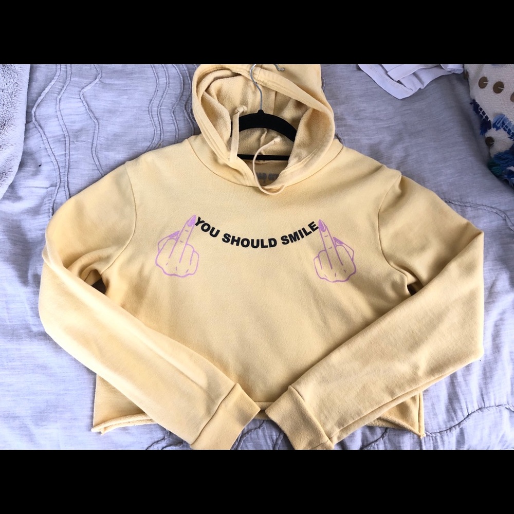 Cropped yellow graphic hoodie